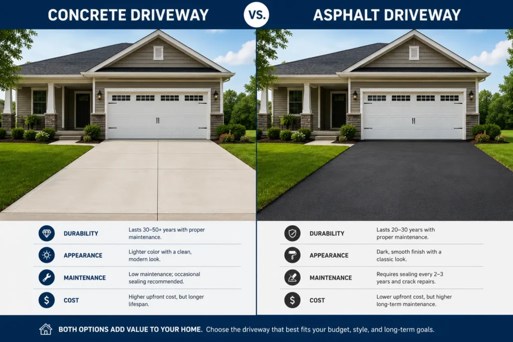 Concrete driveway compared to asphalt driveway 