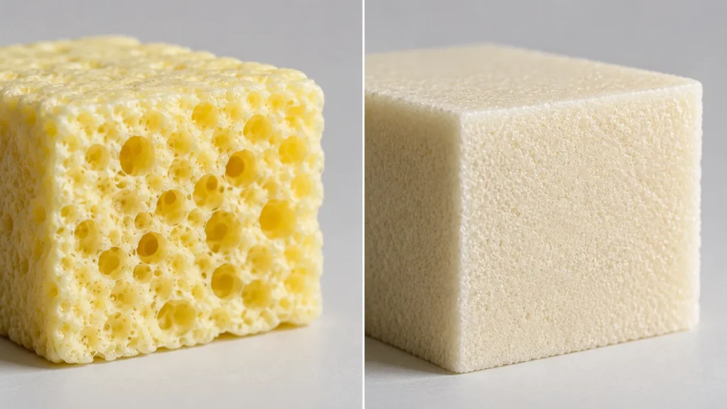 Open-cell spray foam texture compared to closed-cell spray foam texture