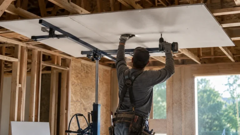 Contractor drywall installation cost on ceiling joists during home construction