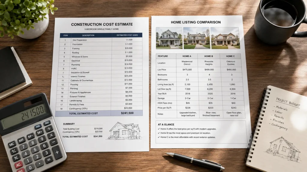Two piles of paperwork and receipts representing hidden build and buy costs