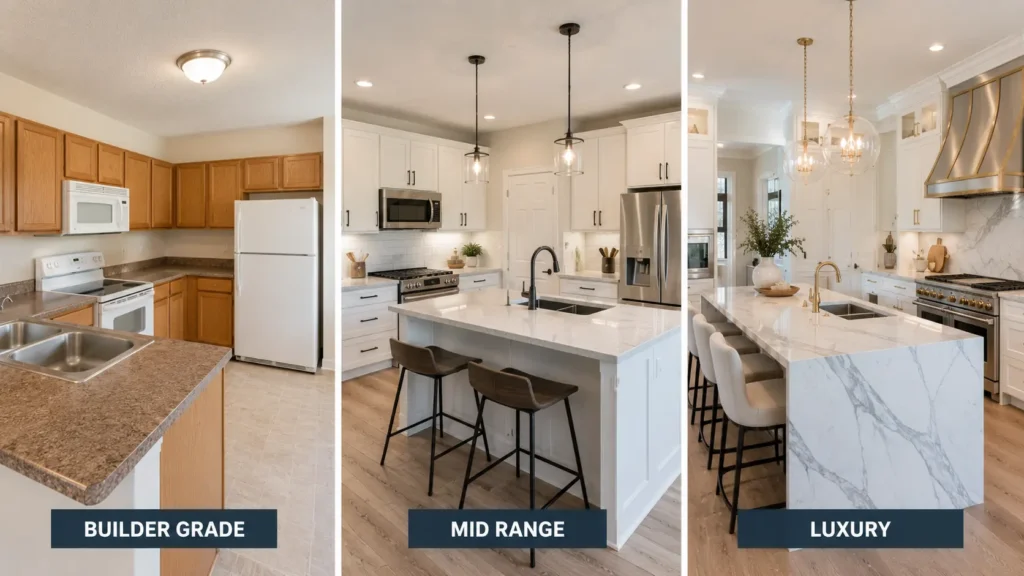 Kitchen cabinet and countertop finish tiers comparison