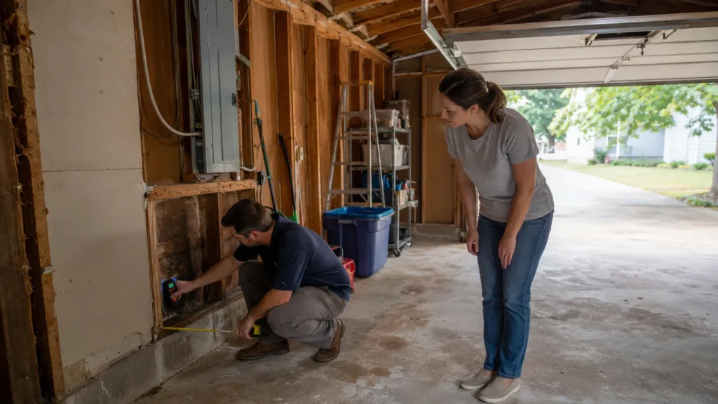 Contractor inspecting a garage before conversion